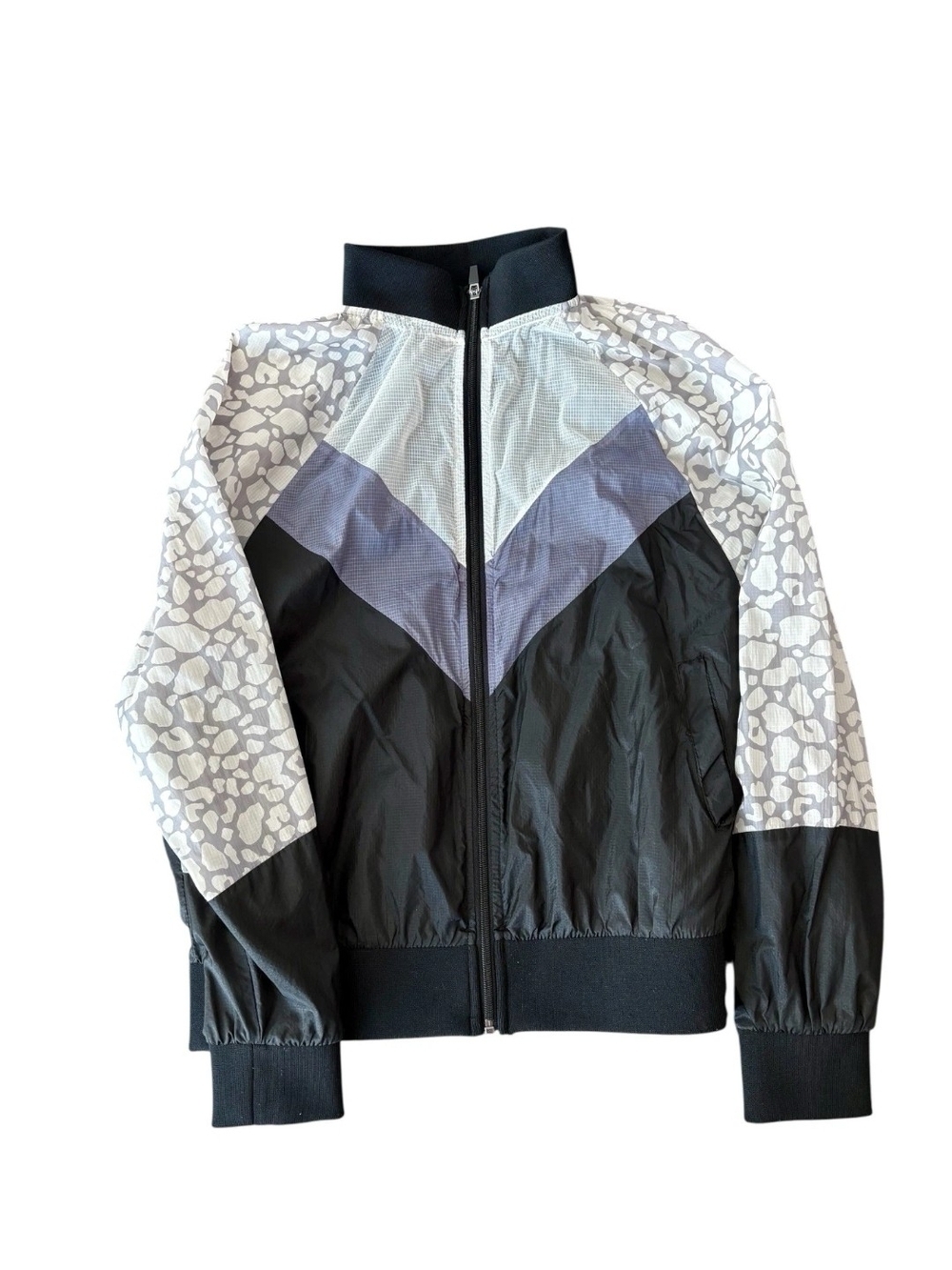 Max Studio Performance Black Jacket with Gray Chevron & White Leopard Sleeves